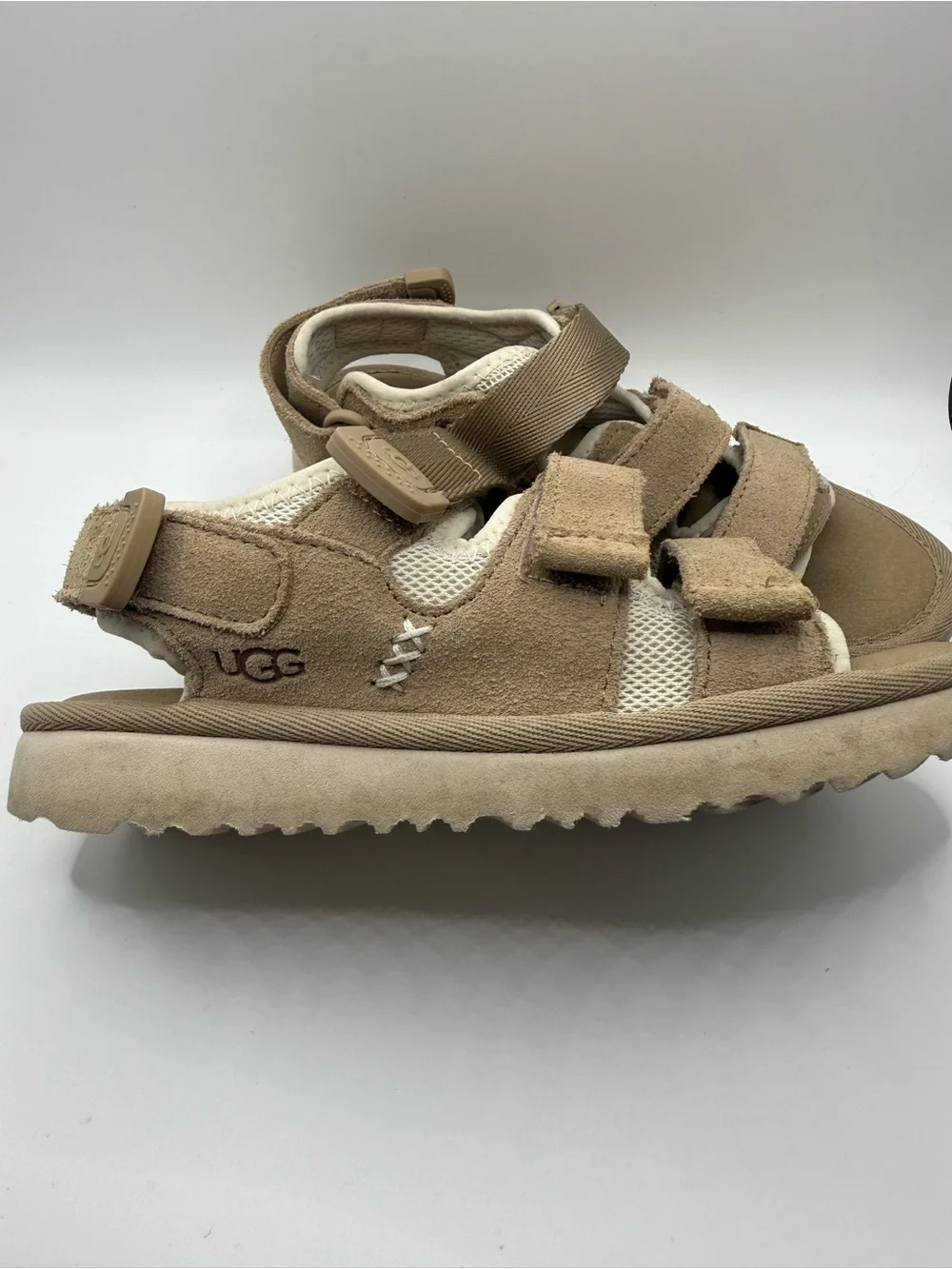 UGG Kids Beige Suede Open-Toe Sport Sandals